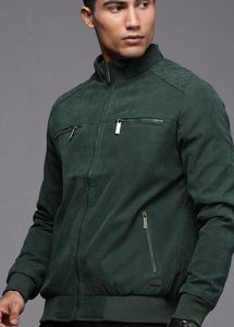 WROGN Men Green Solid Mock Collar Bomber Jacket