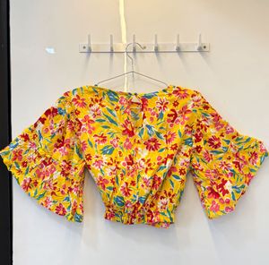 Yellow Ruffle Sleeve Crop Top | People(Pantaloons)