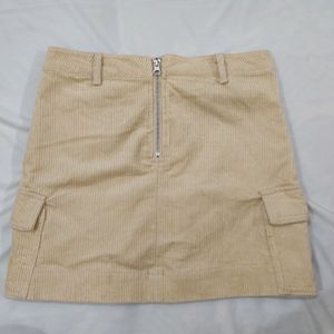 Cream Colour Corduroy Cargo Skirt