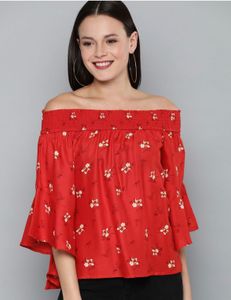 Red Floral Off-Shoulder Top