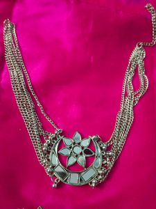 Oxidised Silver Mirror Choker And Earrings