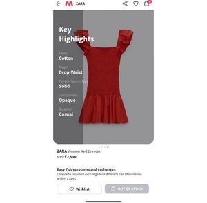 Zara Boho Cotton Bright Red Ruffles Smocked