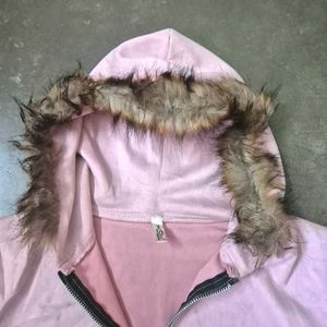 Pink Fur Cropped Hoodie