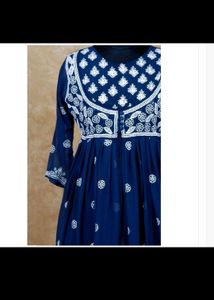 Navy Blue Chikan Kari Anarkali Kurta