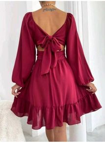 Red Backless Bow Mini Dress