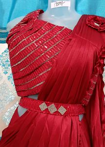 Red Partywear Ready To Wear Saree