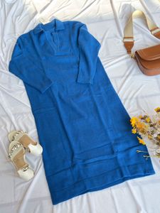 Blue Knit Midi Dress