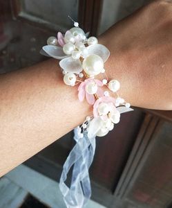 Floral Pearl Bracelet with Ribbon