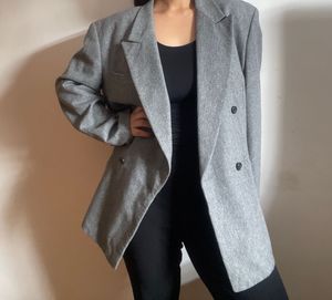 🌈Classic Grey Wool-Blend Oversized Blazer