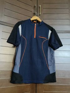 White PIA Men Blue Front Zip Sport Tshirt