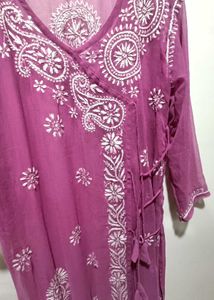 Angarakha Onion Pink Chikankari Kurti