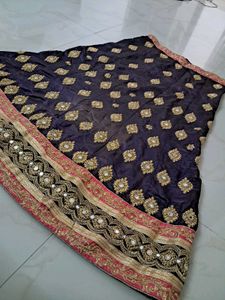 dark blue lehenga choli with golden floral embroid