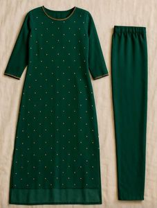 Green 💚 Faux Georgette Sequin Pattern Kurta set