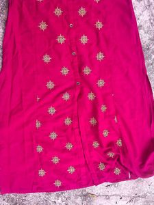 A Pink Top With Gold Floral Thread Work