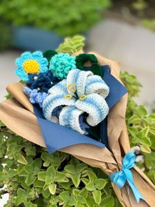 Pretty Blue Crochet Flower Bouquet