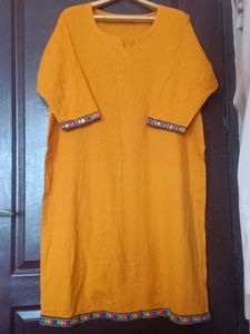 Yellow Kurti with Colorful Trim