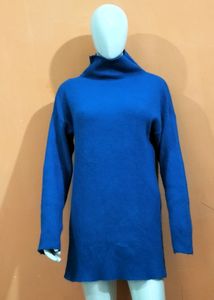 Blue High Neck Sweater For Women