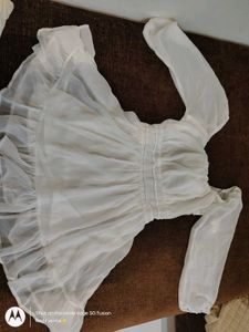 Elegant White Georgette Dress With Bow Detail
