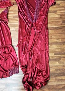 6 Piece Maroon Lingerie Set