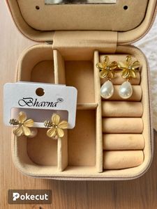 Gold Flower &amp; Pearl Drop Earrings