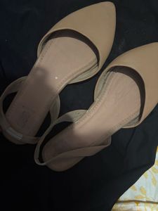 Beige Pointed Toe Slingback Flats