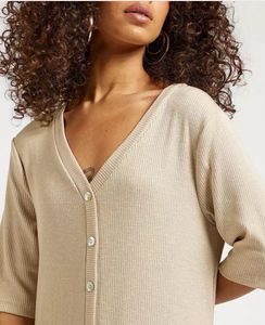 Beige Ribbed Shirt Dress