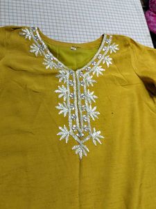 Embroidered Mustard Kurti