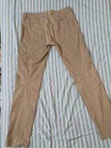 (30 Waist) Beige Denim/Cotton Blend With Side Slit