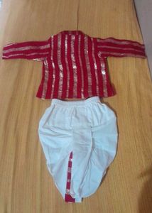 Traditional White Dhoti with Red Trim