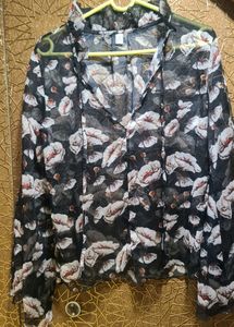 Black With Flowers Printed  Top