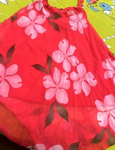 Floral Print Red Skirt