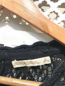 Elegant Crochet Black Knit Sweater C
