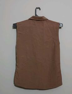 Brown Sleeveless Button-Down Top