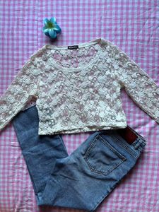 Embroidered net top