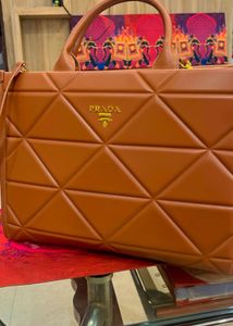 Prada Geometric Quilted Tote Bag – Caramel Brown
