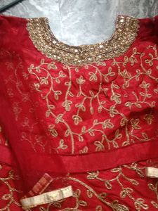 Red &amp; Gold Embroidered Anarkali