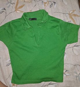 Green Zara Polo Top