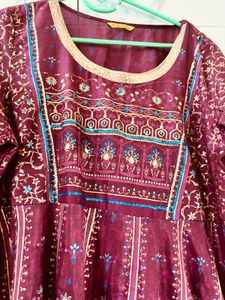 Maroon &amp; Gold Anarkali Dress