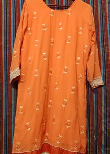Coral Pink Kurta With Heavy Embroidery And Stones
