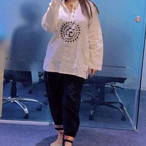 White Printed Kurta With Pant