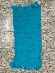 Teal Knitted Scarf with Pom Poms