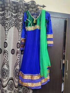 Elegant Blue &amp; Green Anarkali Dress