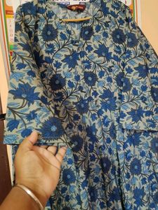 Blue Floral Print Kurti Dress