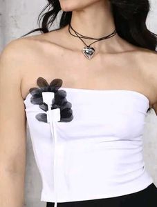 White Tube Top with Floral Accent
