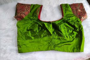 Green Embroidered Saree With Stiched Blouse