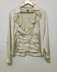 Trendy New Ruffled Satin Button-Up