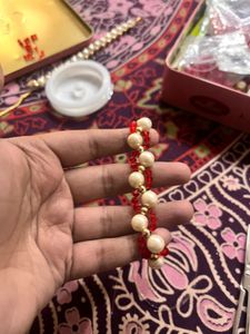 Handmade white - red Beaded Bracele