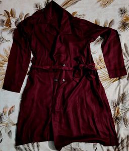Maroon Belted Trench Coat