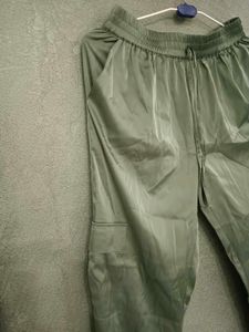 Green Satin Cargo Pants
