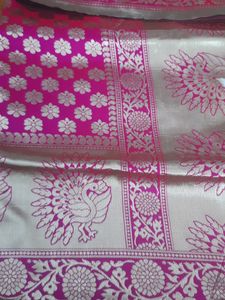 Beautiful New Hot Pink Banarasi Saree With Blouse